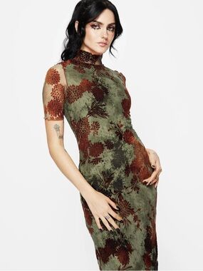 DISTURBIA | Rosaleigh Mesh Flocked Velour Midaxi Dress Whimsigoth Fairy Grunge